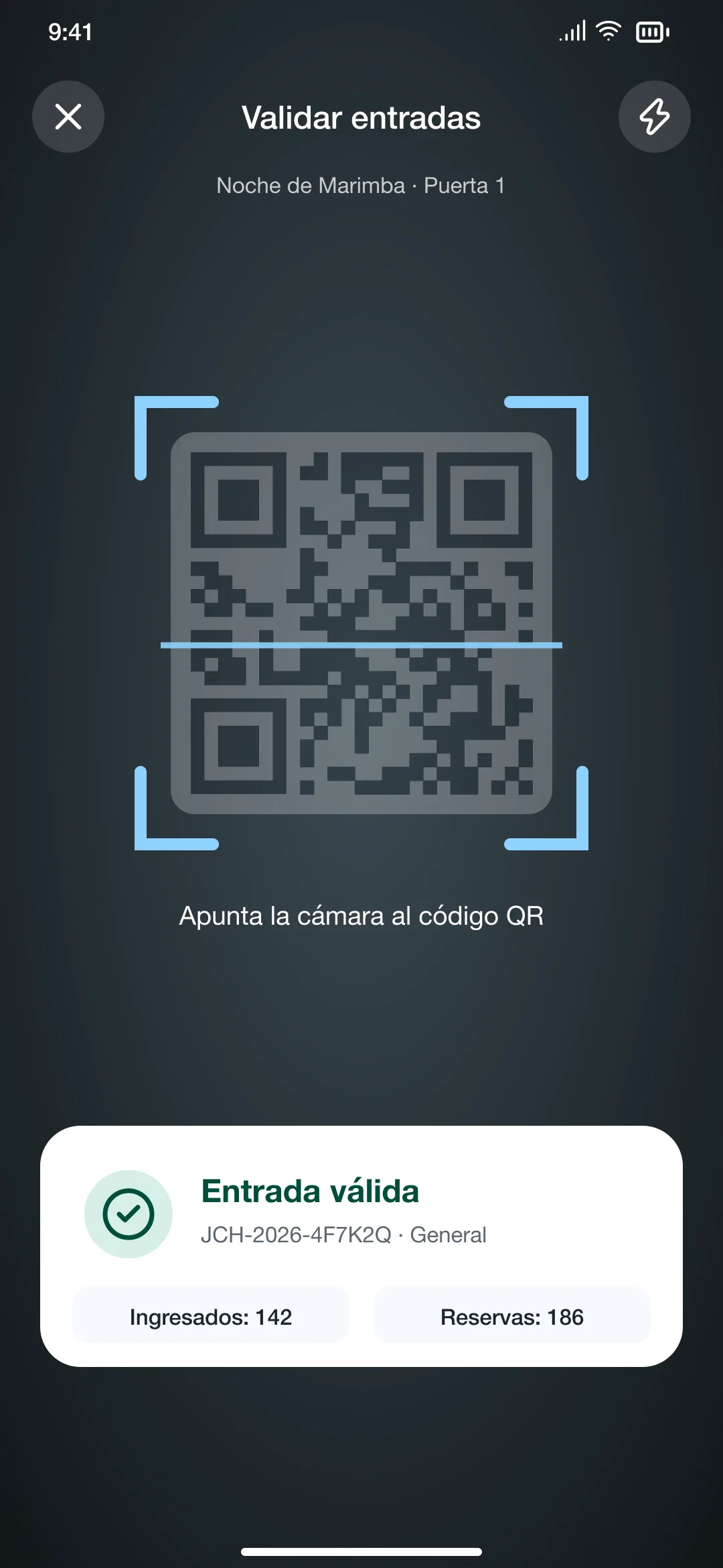 Escáner de códigos QR para validar entradas
